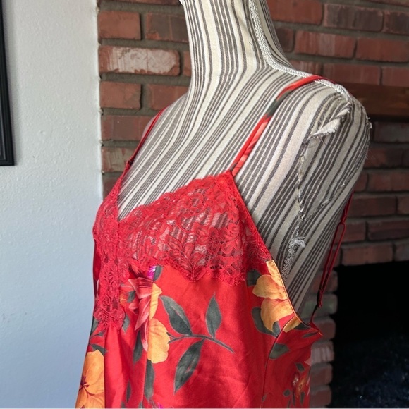 VTG Victoria’s Secret Satin Floral Slip Dress in Red/Orange Sz L - Picture 6 of 9